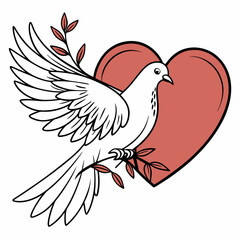 Obraz premium Heart and Dove AI Graphic Design on White Background – Romantic Vector Art for Digital Use