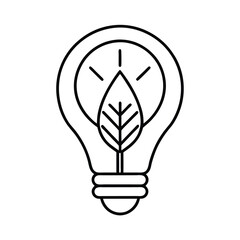 Light bulb with leaf inside promoting ecofriendly energy and green energy solutions line art