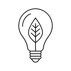 Minimalist line art of a light bulb with leaf inside representing green energy and sustainability