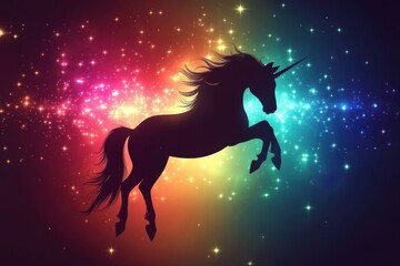Majestic unicorn silhouette amidst a vibrant cosmic backdrop.