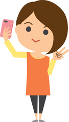 スマホで自撮りをしている女性のイメージイラスト