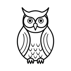 Simple owl outline vector illustration for coloring books and educational resources featuring bird of prey