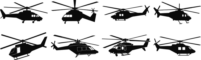 Set of helicopter silhouette vector illustration