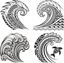 Fototapeta premium Tribal Wave Tattoo vector set