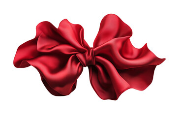 Elegant Red Fabric Bow on Transparent Background, PNG