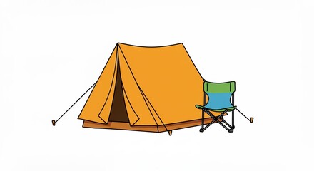 Camping tent and folding chair illustration