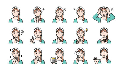 ターバンを巻いた若い女性の様々な表情バリエーションセット