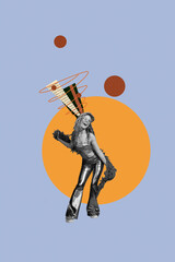 Trendy art creative vertical photo collage of minded girl guy think decision scribble brainstorming...