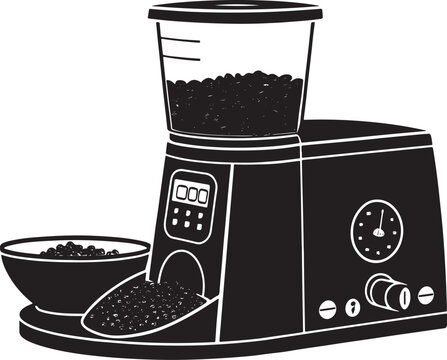 black coffee grinder with beans and bowl clip art preview