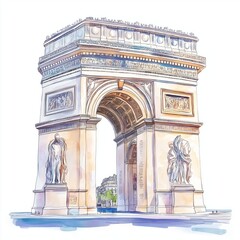 Fototapeta premium Arc de Triomphe. Arc de Triomphe hand drawn watercolor illustration