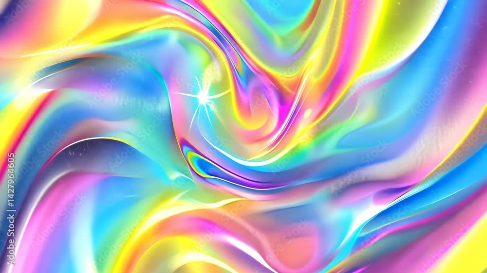 Poster flowing vibrant colors create dynamic patterns with sparkles, showcasing an abstract visual of textu