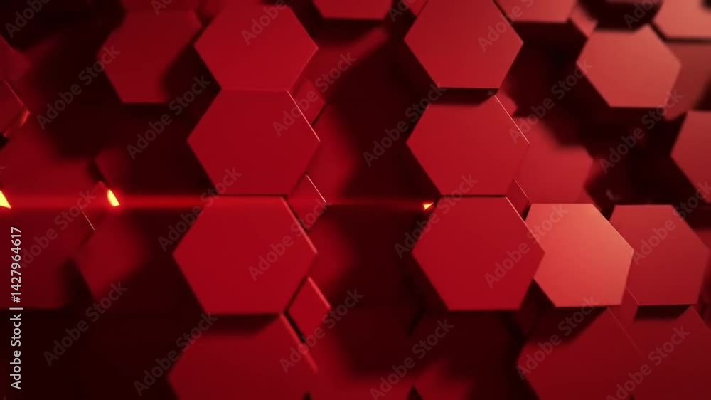 Aufkleber abstract red hexagon pattern with depth and shadowed geometric shapes