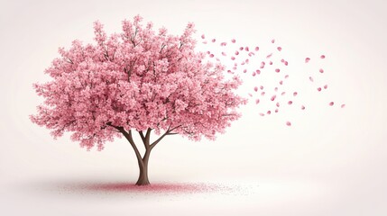 Obraz premium Minimalistic Cherry Blossom Tree with Falling Petals
