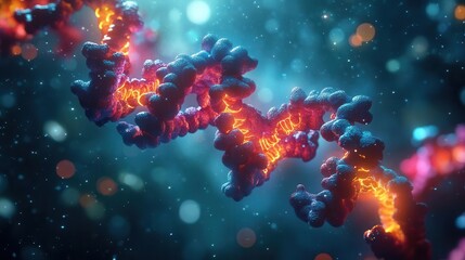 3D illustration of a DNA molecule with glowing strands.