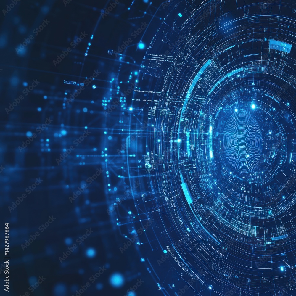 Poster abstract digital network graphic. intricate, swirling lines and data points