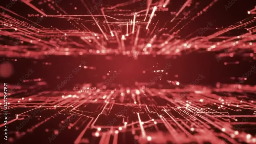 Aufkleber red data streams flowing through cyberspace in abstract digital world