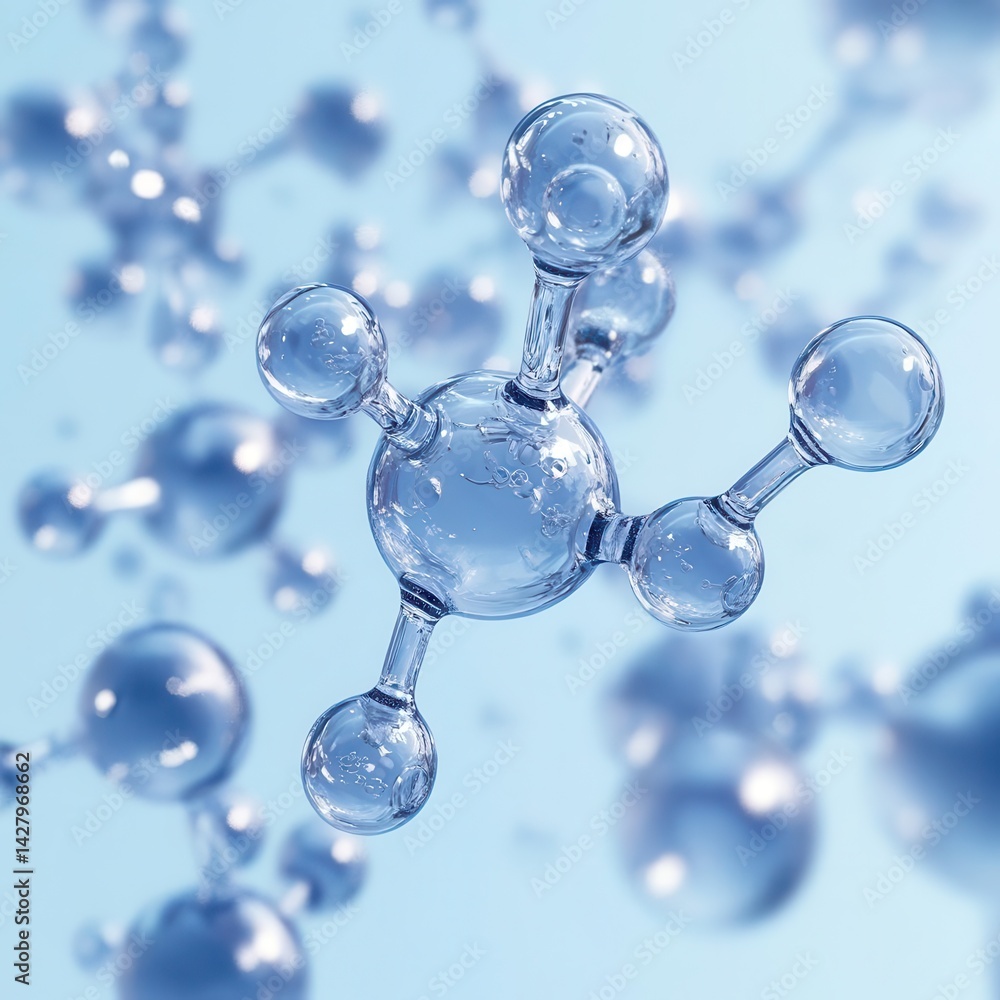 Poster abstract 3d rendering of a molecule with transparent atoms.