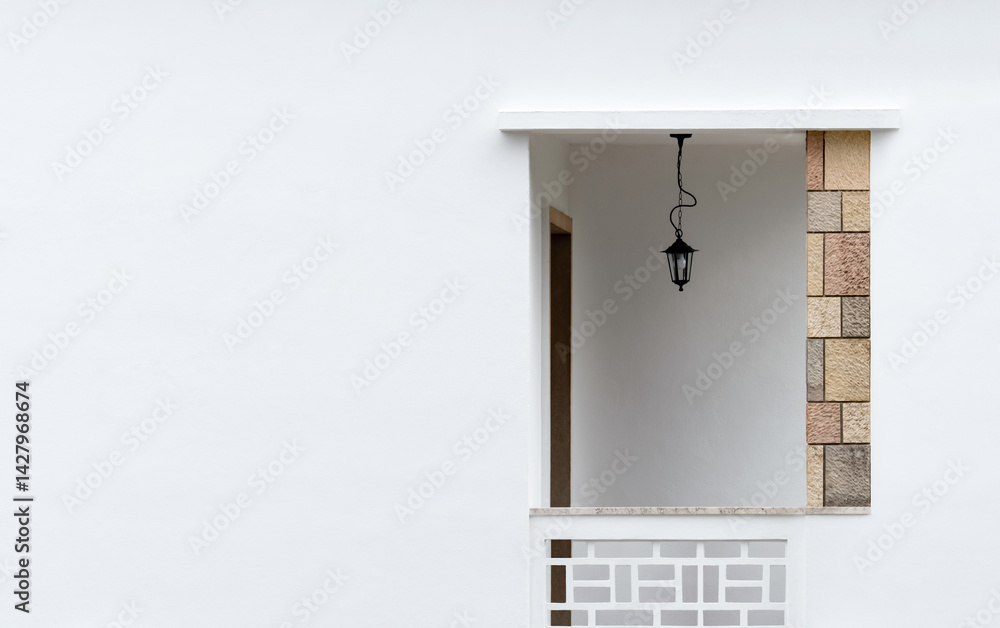 Poster white wall concrete house building with summer light,shadow, minimal architecture house exterior in 