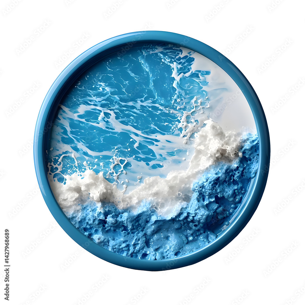 Poster a captivating circular wave pattern in vivid shades of blue showcasing the dynamic motion and power 