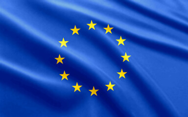 Fahne Europa, europ&auml;ische Flagge mit Falten und Schattenwurf