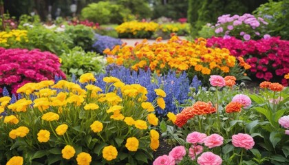 A colorful field of tulips, a floral beauty in nature's spring garden