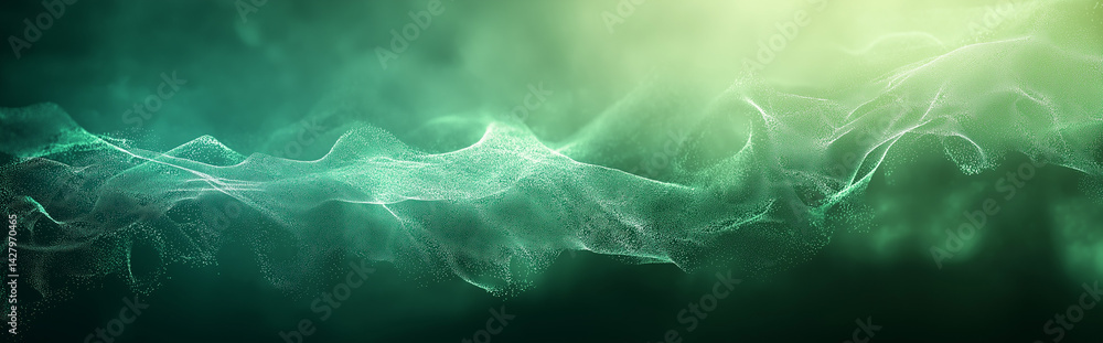 Poster abstract green particle wave background digital energy tech nature flowing data visualization futuri