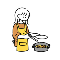 油ハネが怖くて手が出せない女の子のイラスト