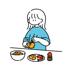 貝柱がなかなか取れない女の子のイラスト