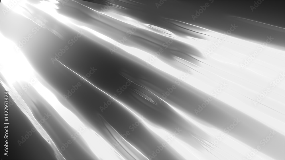 Poster abstract black and white light streaks moving diagonally, creating a futuristic and dynamic visual e