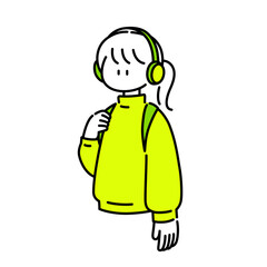 初々しい新入生を横目に少し大人びる大学2年の女の子のイラスト