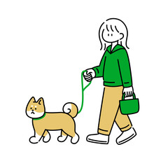 犬と散歩をする女の子のイラスト