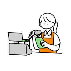 バーコードがなかなか読み取れない女の子のイラスト