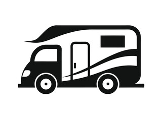 rv icon motorhome silhouette black and white illustration for web and graphic design