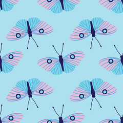 Colorful butterfly repeat pattern on blue background