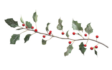 Winter Holly Branch with Berry isolated on white or transparent background