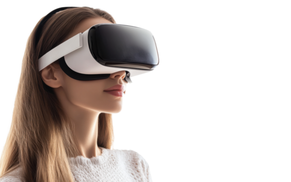 Woman with VR isolated on white or transparent background