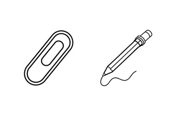 Minimalist Line Art Of Paper Clip And Pencil Illustration On White Background