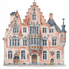 Fototapeta premium House of the Blackheads. House of the Blackheads hand drawn watercolor illustration