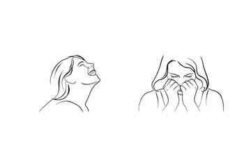 Line Art Illustration Of Woman Expressing Joy And Despair On White Background