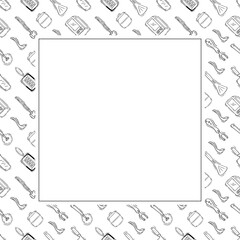 kitchen utensil frame. doodle kitchenware square frame. kitchen background