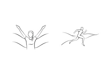 Runner And Swimmer Minimalist Line Art Sport Concept Illustration Vector Design
