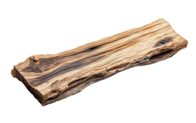 Wooden piece of wood isolated on white or transparent background