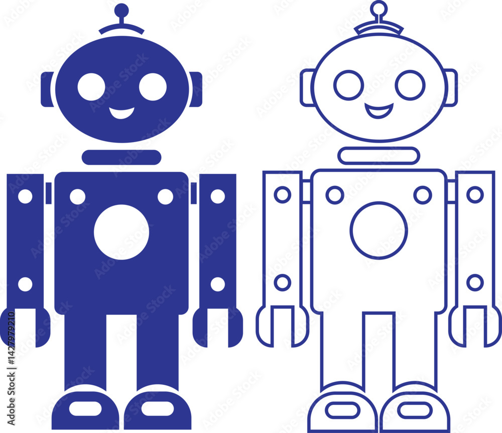 Poster robot flat, outline icon set. gpt chatbot. artificial intelligence, trendy technology, support servi