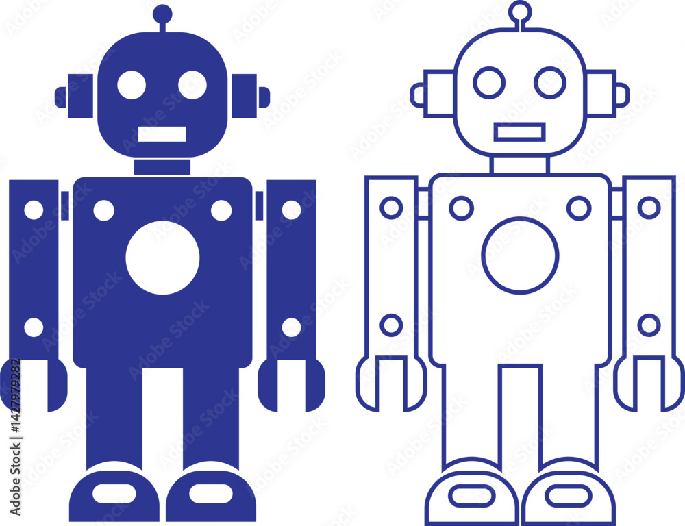 Poster robot flat, outline icon set. gpt chatbot. artificial intelligence, trendy technology, support servi