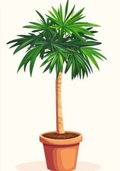 Obraz premium Tropical houseplant in terracotta pot. Lush green leaves radiate from tall stem