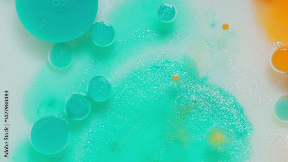 Poster ink drops floating in fluid, macro shot with dreamy and abstract feeling