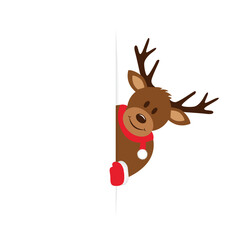 cute reindeer with looks around the corner funny christmas design vector illustration © krissikunterbunt