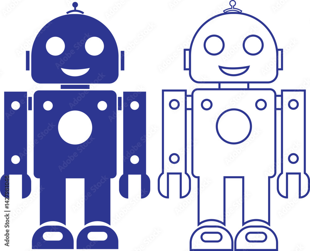 Poster robot flat, outline icon set. gpt chatbot. artificial intelligence, trendy technology, support servi