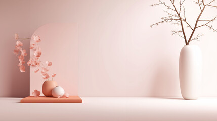 Minimalist Floral Display with Vases on Soft Pink Background