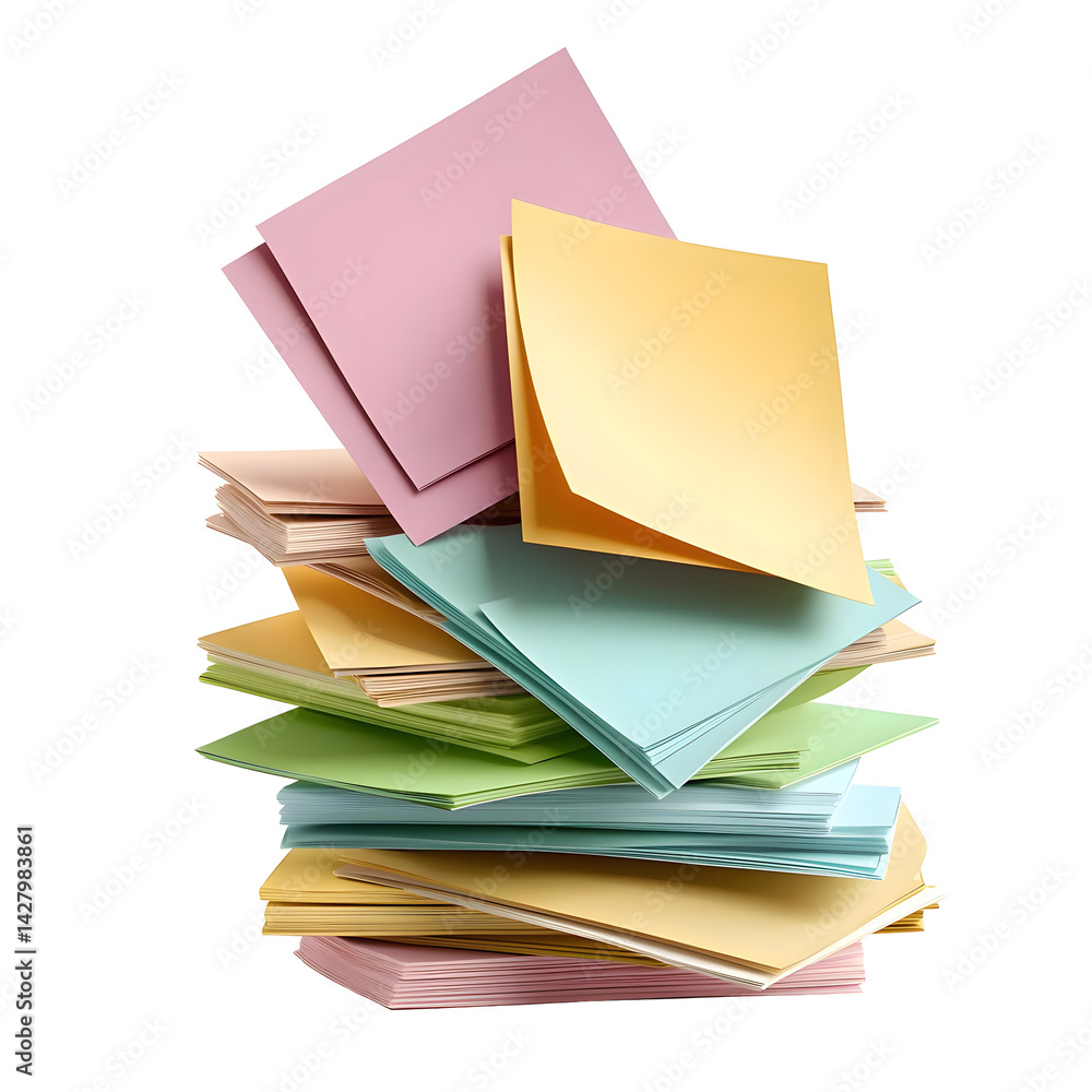 Aufkleber a neat and organized stack of various colorful office stationery supplies including folders document